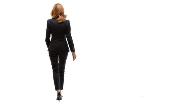 Rear view of young beautiful businesswoman. PNG file of isolated cutout object on transparent background.