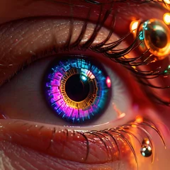 Tuinposter Closeup of eye with retinal scan for optical cybersecurity login technology © Kheng Guan Toh