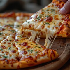 Hand-Pulled Slice of Freshly Baked Mozzarella Cheese Pizza
