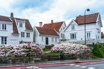 Gamle Stavanger, White Wooden Buildings in Old Stavanger, Stavanger, Norway, Europe - 762309273