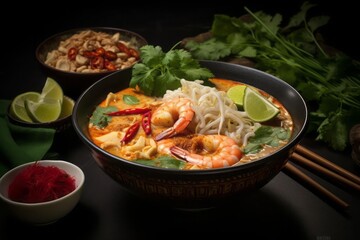 Laksa is a spicy noodle dish popular in Southeast Asia. Laksa consists of various types of noodles,...