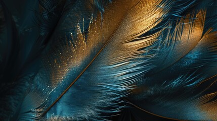 Close-up of Delicate Blue and Gold Feathers
