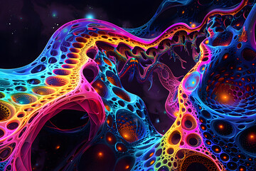 Fraktale Geometrie in Neonfarben: Kreative Illustration abstrakter Muster - obrazy, fototapety, plakaty