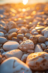 Obraz premium Pebbles at the seaside during the sunrise