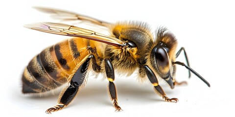a hard-working, buzzing bee with distinctive yellow and black striped body and wings - Powered by Adobe