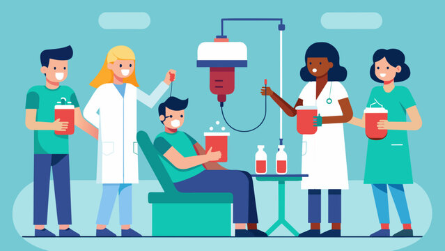A group of doctors and nurses perform a transfusion on a patient carefully monitoring vitals and administering medications to help save their