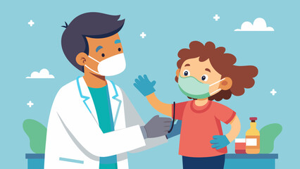 An animated sequence shows a doctor wearing gloves a mask and a lab coat while performing a checkup on a child. The narration focuses on how