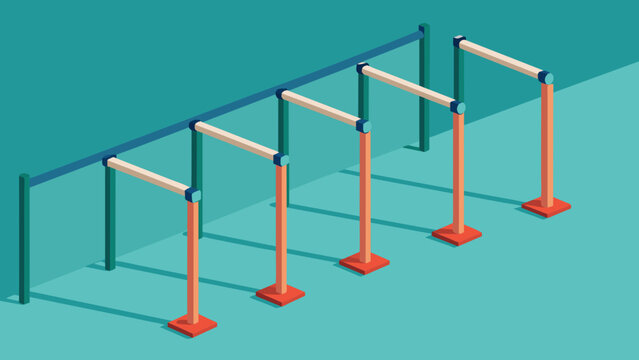 A row of parallel bars lines one wall allowing patients to practice walking and improve their balance and coordination with the support of the
