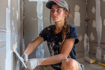 Woman Painting Wall With White Paint