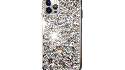 A sleek smartphone case embellished with shimmering crystals, adding a touch of glamour to everyday tech accessories - obrazy, fototapety, plakaty