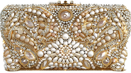 A glamorous evening clutch adorned with intricate beadwork and sequins, catching the eye with its sparkle
