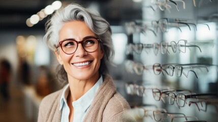 woman buying glasses for better vision in eyeglasses store