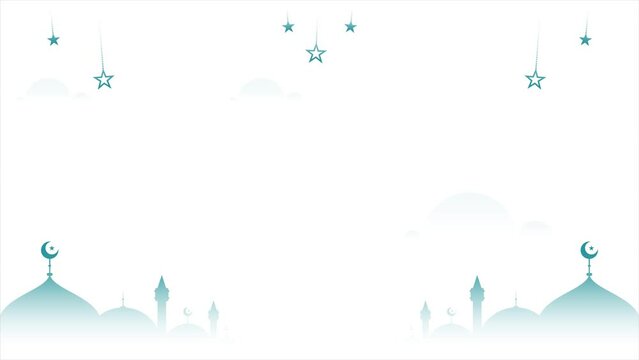 Simple Blank Horizontal Minimalism Plain Background Design Of Peaceful Islamic Animation With Turquoise White Mosque Domes And Swinging Stars Ornament Decoration
