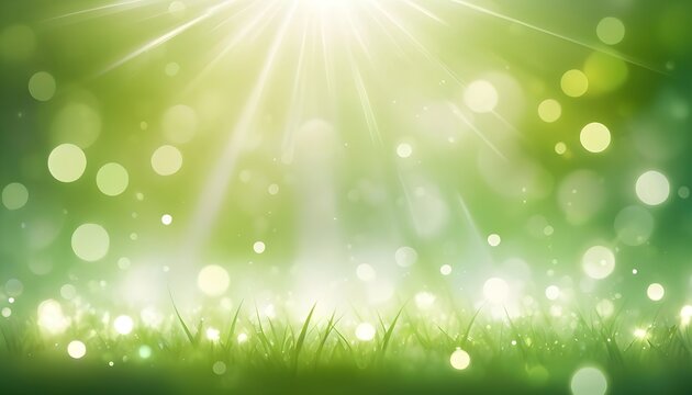 An abstract background with bright lights and bokeh effects. Green and white hues