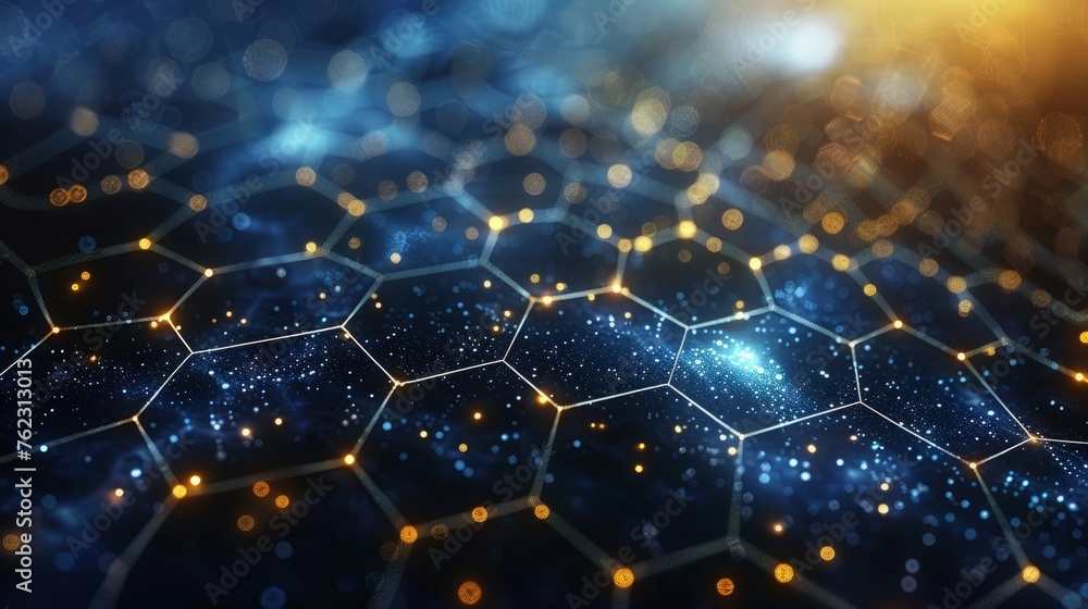 Poster constellation of cybernetic hexagons against a deep space backdrop, illustrating network connectivit