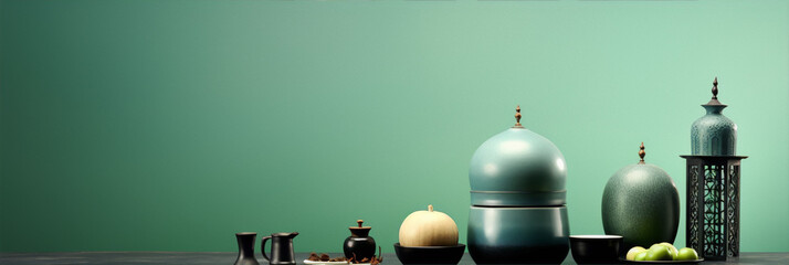 Still life photography of various objects on a dark surface with a green background.