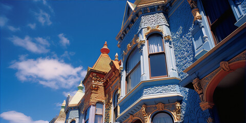 The,image,shows,the,colorful,Victorian,style,houses,with,ornate,details,in,San,Francisco,,California,,USA.
