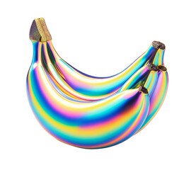 3d style banana illustration in holographic iridescent color. PNG transparent - 762314650