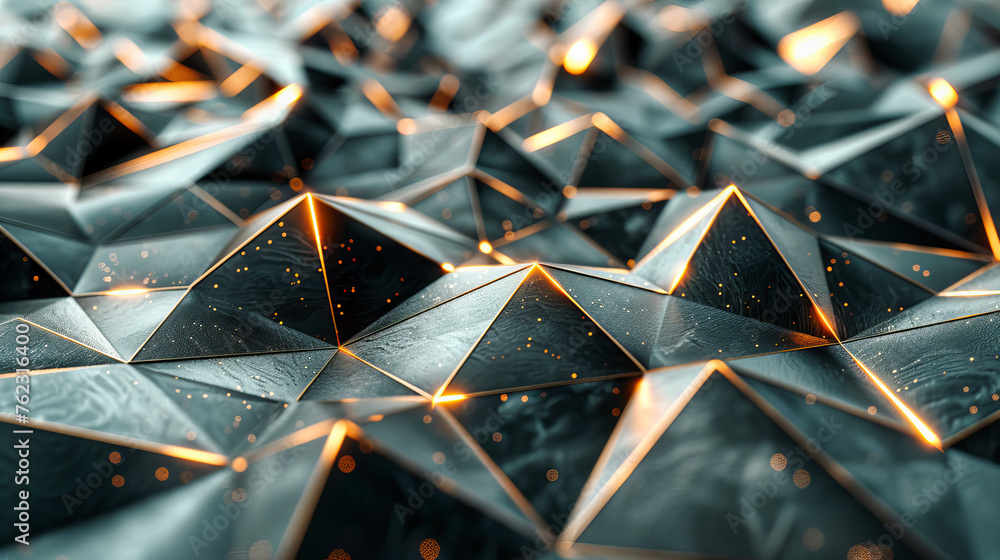 Poster geometric and futuristic design, abstract structure and triangle shapes, dark and modern background 
