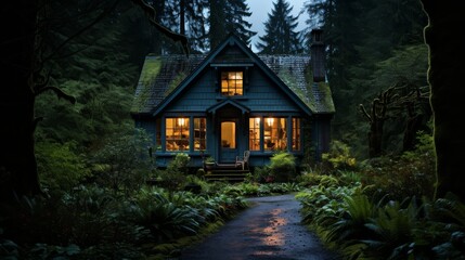 Fototapeta na wymiar House Amid Night Forest