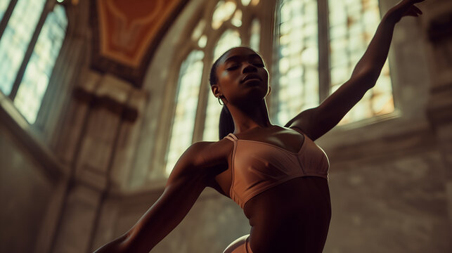 Woman dancer or gymnast in a beautiful room