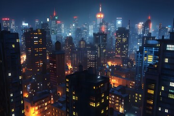 Fototapeta na wymiar Dynamic City Lights: An electrifying nighttime cityscape showcasing the dynamic lights and energy of a vibrant metropolis.