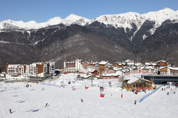 Rosa Khutor ski resort among mountains, In February 2014 the resort became the venue for the XXII Winter Olympic Games - obrazy, fototapety, plakaty