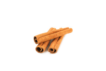 Cinnamon sticks isolated on white background. Cinnamon roll. Spicy spice for baking, desserts and drinks. Fragrant ground cinnamon.