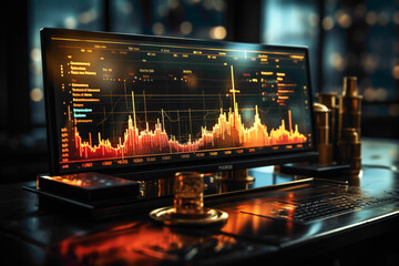 A minimalist stock market graph on a high-definition monitor, emphasizing clarity and precision in financial visualization. - obrazy, fototapety, plakaty