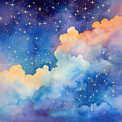 Watercolor sky stars blue, light, stains, stains, painting, generative AI