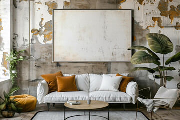 Stylish Modern Living Room with Mockup Frame