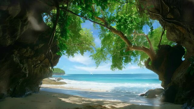 tropical paradise beach, background, 8k, animation video, Seamless looping, footage, generative Ai
