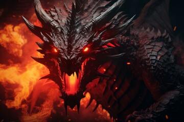 Fearsome Red dragon fantasy fire. Animal wings. Generate Ai