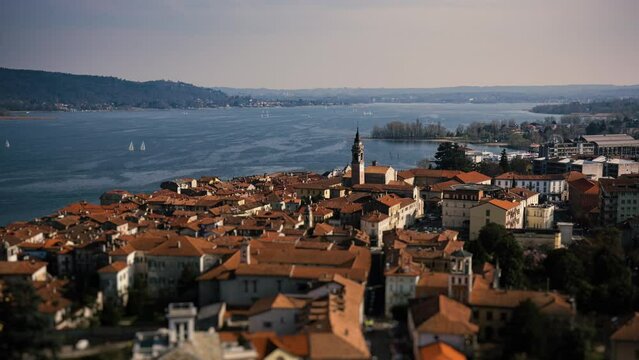 Timelapse of Arona Town on Lake Maggiore - Italy - Ferry Boats Sail Boat