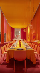 vibrant minimalist surreal pink and orange dinning room - obrazy, fototapety, plakaty