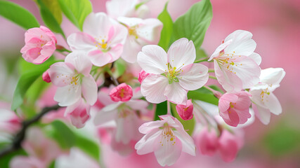 Naklejka na ściany i meble Spring landscape with pink cherry blossoms