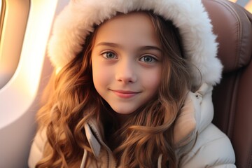 Young Girl in White Coat and Furry Hat