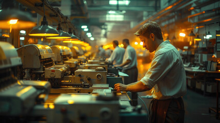 Man Operating Machinery in a Factory