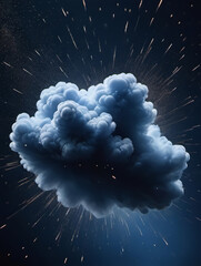 Abstract Cloud Of Tiny Particles Flying In Deep Blue Space
