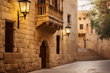 Stone buildings and archways in a mediterranean setting