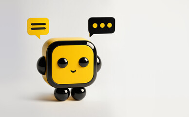 Ai assistant, yellow black chat bot on white background, 3d style illustration - 762322649