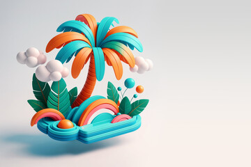 3d style minimalist illustration tropical plants with palm, summer vacations - 762322675