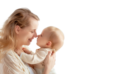 happy mother holding her child. PNG file of isolated cutout object on transparent background.