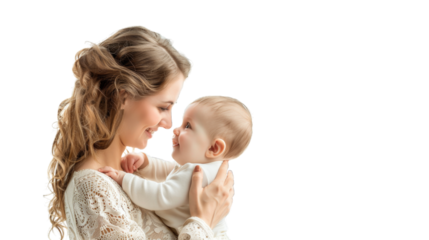 happy mother holding her child. PNG file of isolated cutout object on transparent background.