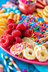 Vibrant Assorted Snacks Platter with Fruits and Sweets