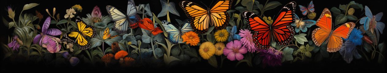 Symphony of Butterflies on Midnight Flora