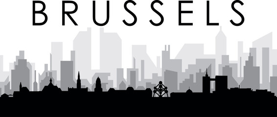 Obraz premium Black cityscape skyline panorama with gray misty city buildings background of BRUSSELS, BELGIUM