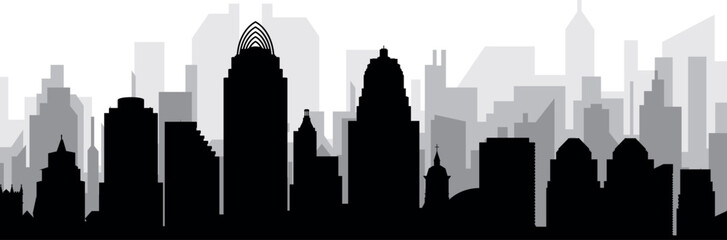 Black cityscape skyline panorama with gray misty city buildings background of CINCINNATI, USA