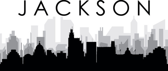 Obraz premium Black cityscape skyline panorama with gray misty city buildings background of JACKSON, USA
