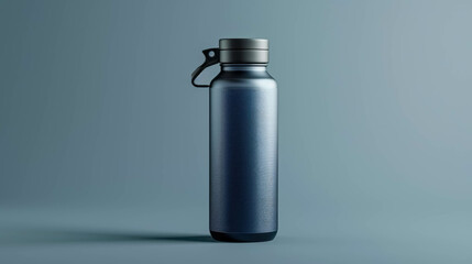Blank 3D Gray Sport Bottle Mockup With A Gray Background. Thermo Mock Up Template For Fitness